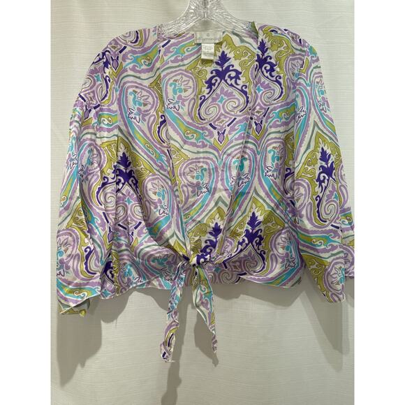 SOFT SURROUNDINGS 100% Silk Tie Front Paisley Lightweight Spring/Summer Wrap M - Picture 1 of 7